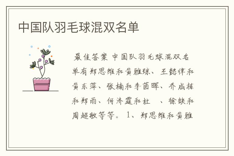 中国队羽毛球混双名单