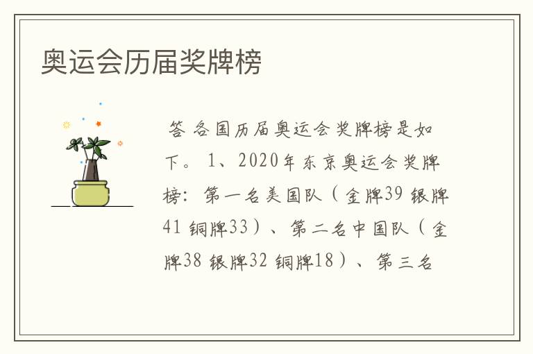 奥运会历届奖牌榜