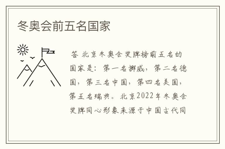 冬奥会前五名国家