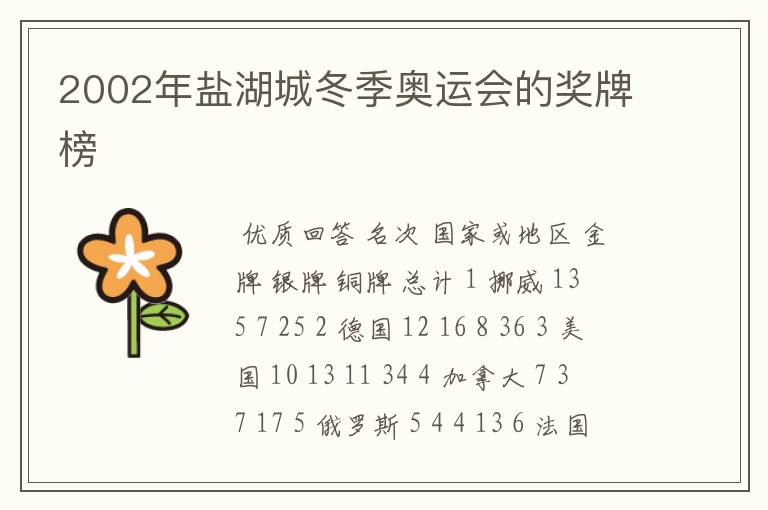 2002年盐湖城冬季奥运会的奖牌榜