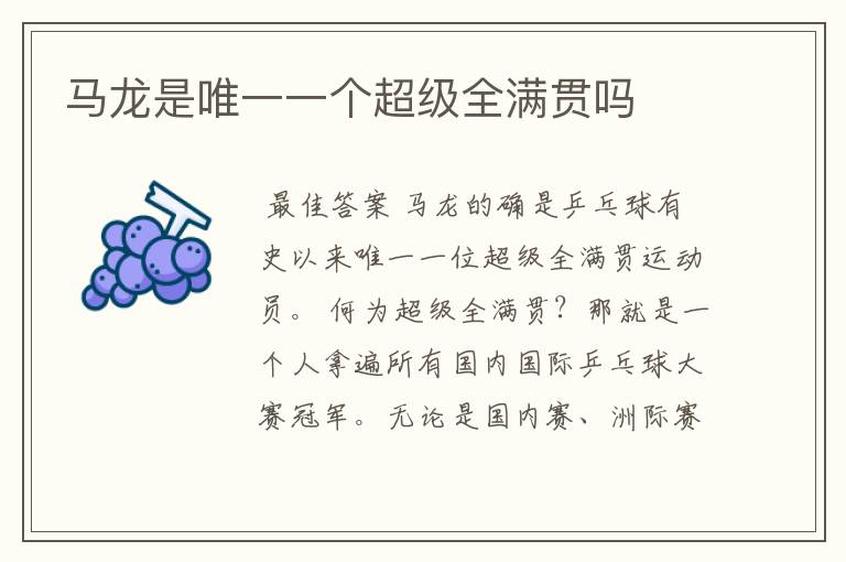 马龙是唯一一个超级全满贯吗