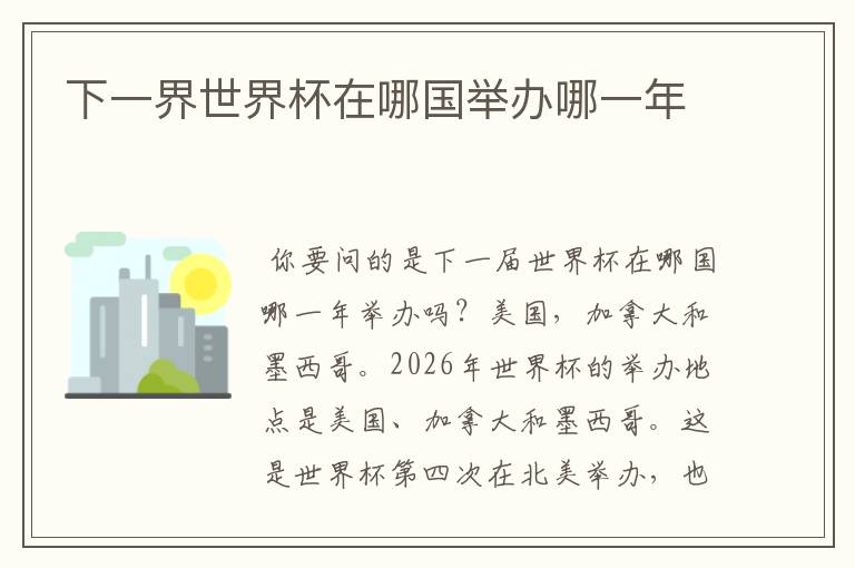 下一界世界杯在哪国举办哪一年