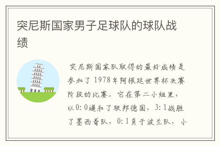 突尼斯国家男子足球队的球队战绩