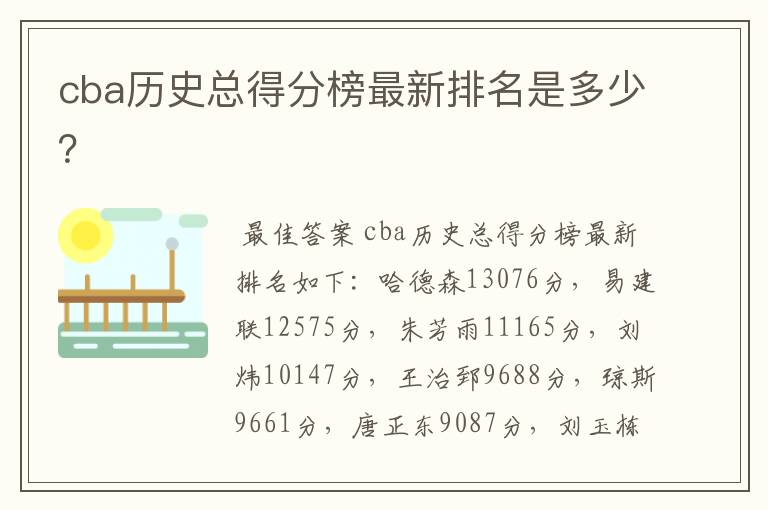 cba历史总得分榜最新排名是多少?