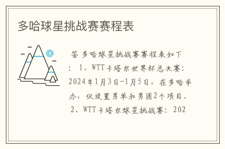 多哈球星挑战赛赛程表