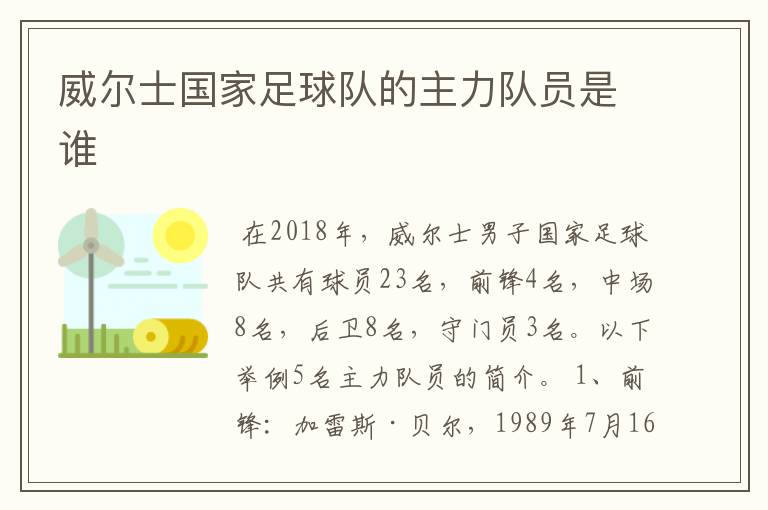 威尔士国家足球队的主力队员是谁
