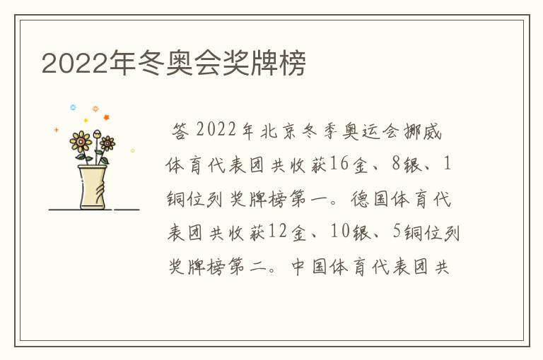 2022年冬奥会奖牌榜