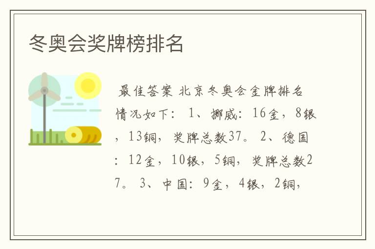 冬奥会奖牌榜排名