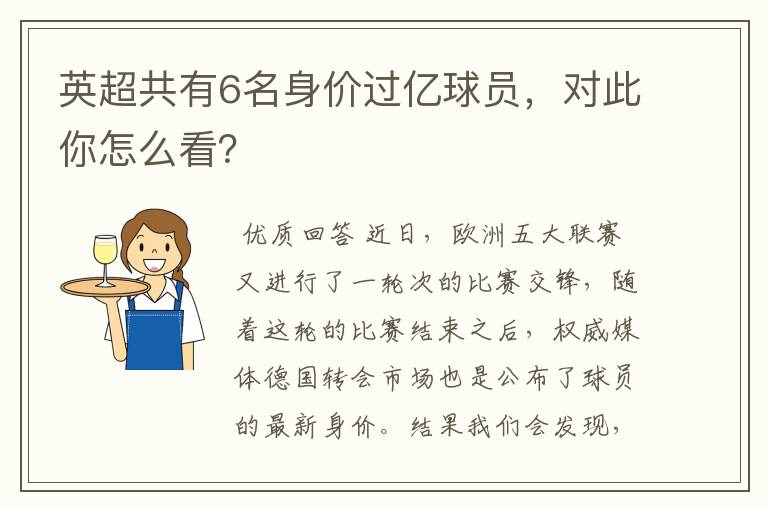 英超共有6名身价过亿球员,对此你怎么看?