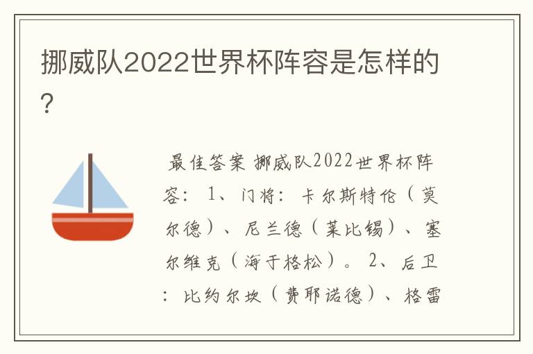 挪威队2022世界杯阵容是怎样的?