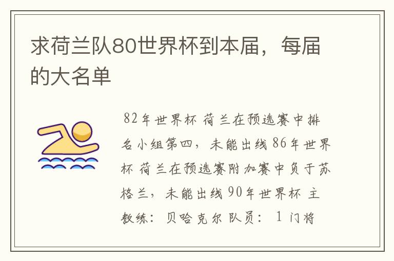 求荷兰队80世界杯到本届，每届的大名单
