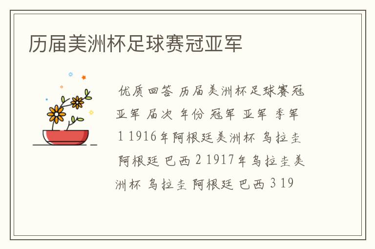 历届美洲杯足球赛冠亚军