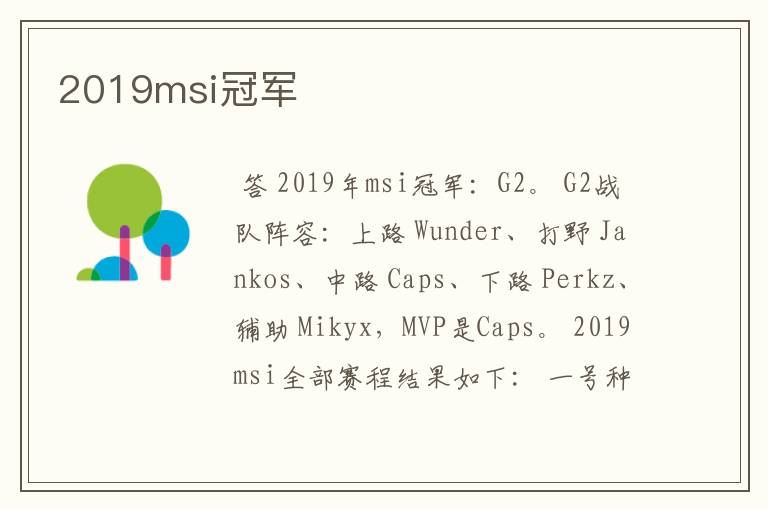 2019msi冠军