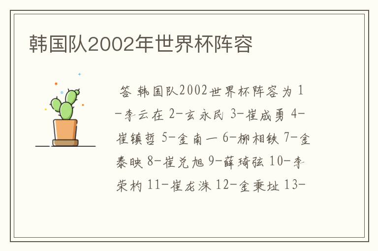 韩国队2002年世界杯阵容