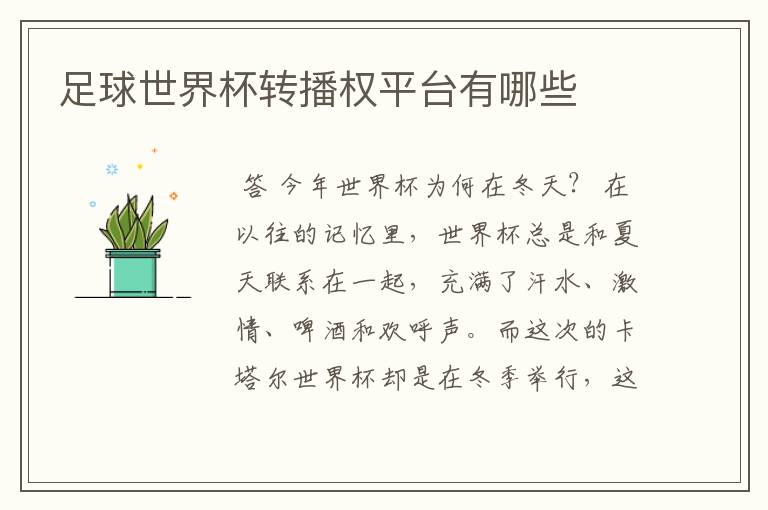 足球世界杯转播权平台有哪些