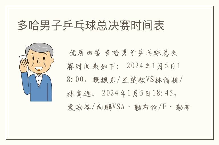 多哈男子乒乓球总决赛时间表