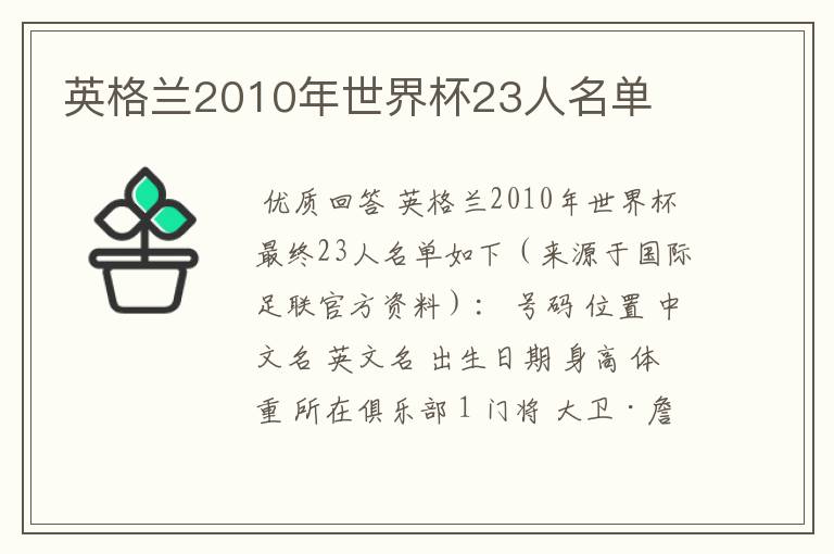 英格兰2010年世界杯23人名单