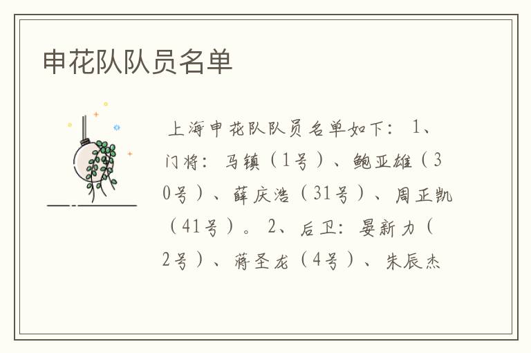 申花队队员名单