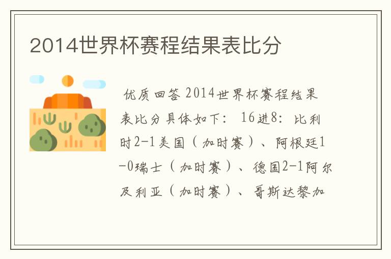 2014世界杯赛程结果表比分