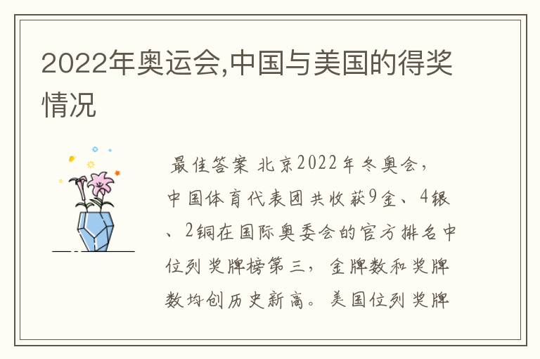2022年奥运会,中国与美国的得奖情况