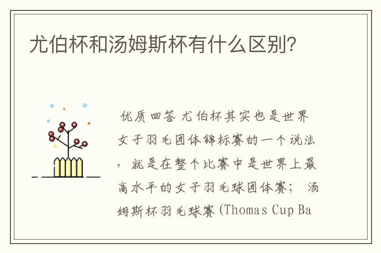 尤伯杯和汤姆斯杯有什么区别?