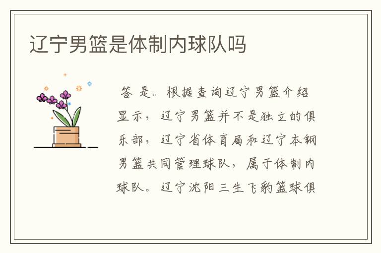辽宁男篮是体制内球队吗