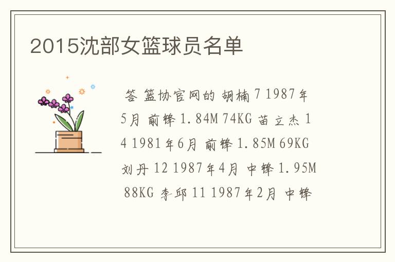 2015沈部女篮球员名单