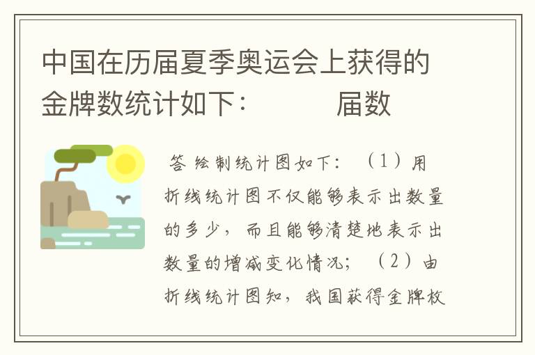 中国在历届夏季奥运会上获得的金牌数统计如下: 届数 24 25 26 27 28 29 30 枚数(枚)