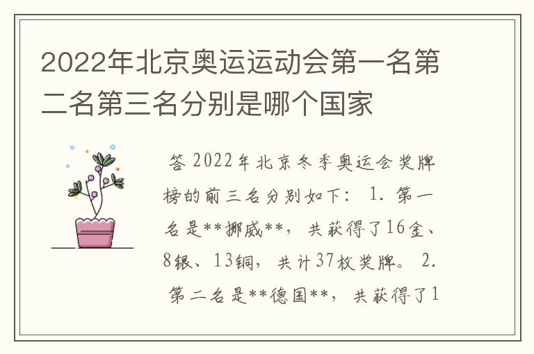 2022年北京奥运运动会第一名第二名第三名分别是哪个国家