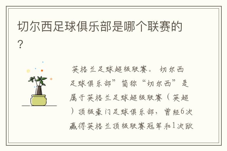 切尔西足球俱乐部是哪个联赛的?