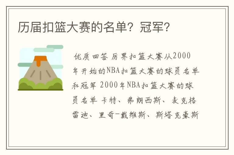 历届扣篮大赛的名单?冠军?