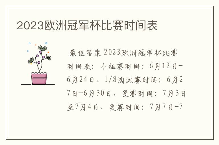 2023欧洲冠军杯比赛时间表