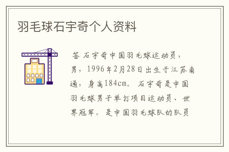 羽毛球石宇奇个人资料