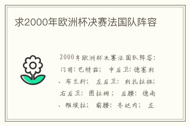 求2000年欧洲杯决赛法国队阵容