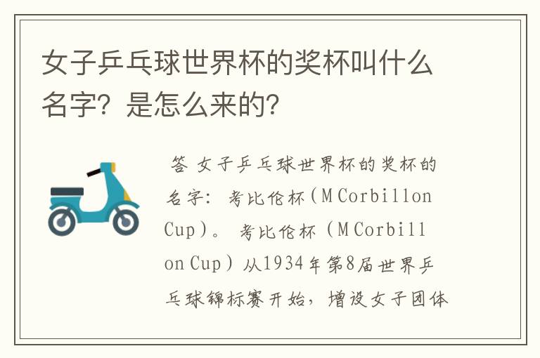 女子乒乓球世界杯的奖杯叫什么名字?是怎么来的?