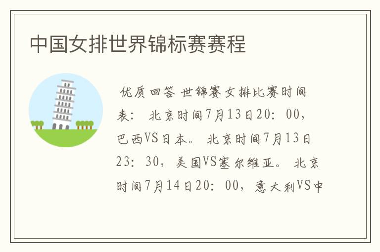 中国女排世界锦标赛赛程