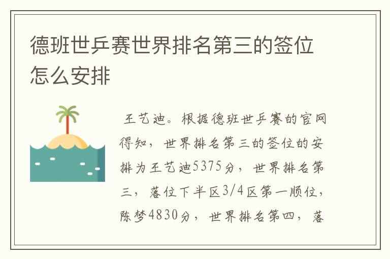 德班世乒赛世界排名第三的签位怎么安排