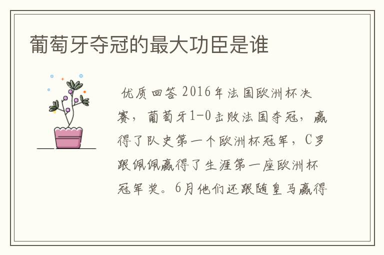 葡萄牙夺冠的最大功臣是谁