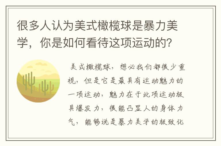 很多人认为美式橄榄球是暴力美学,你是如何看待这项运动的?