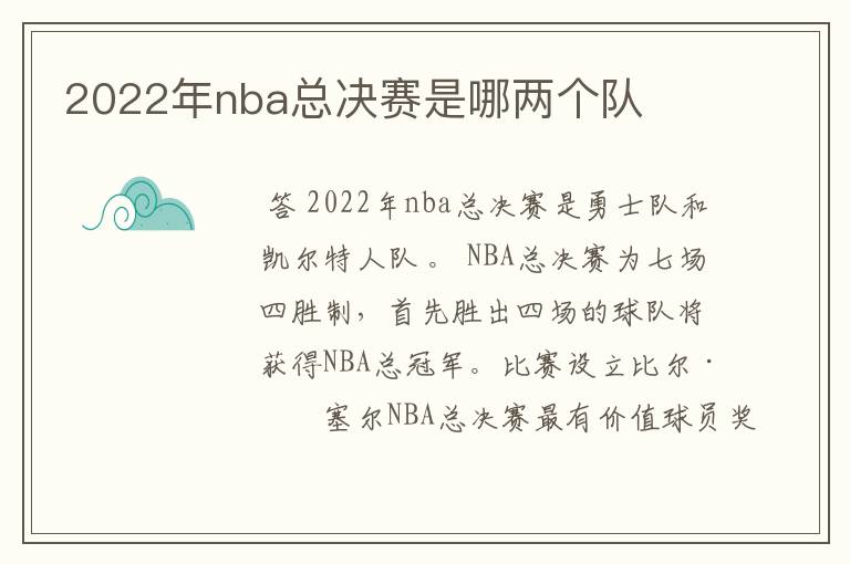 2022年nba总决赛是哪两个队