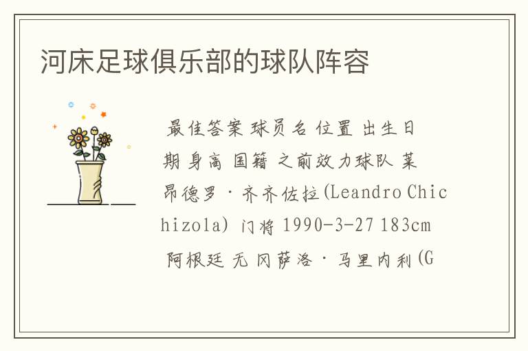 河床足球俱乐部的球队阵容