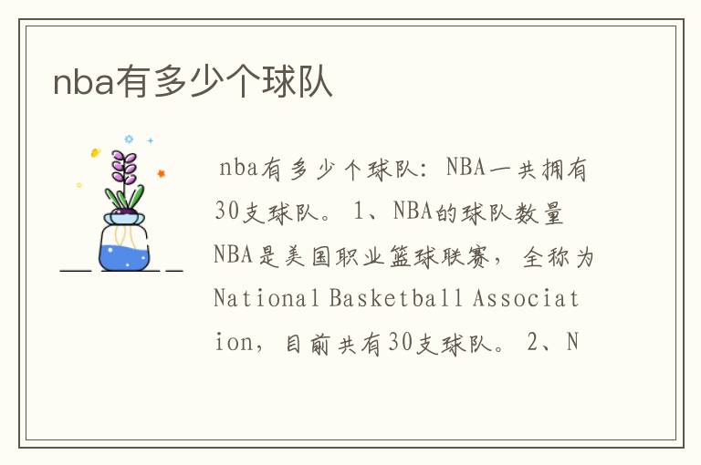 nba有多少个球队
