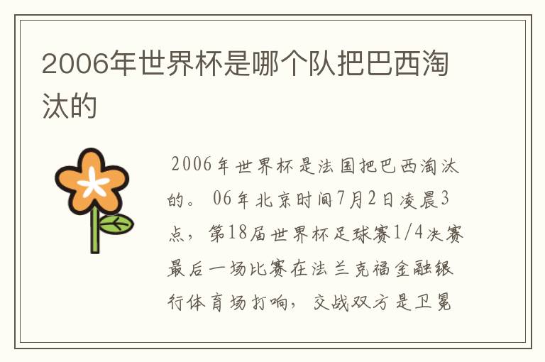 2006年世界杯是哪个队把巴西淘汰的
