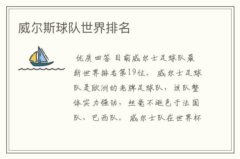 威尔斯球队世界排名