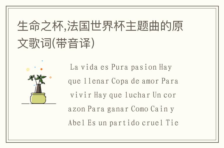 生命之杯,法国世界杯主题曲的原文歌词(带音译)