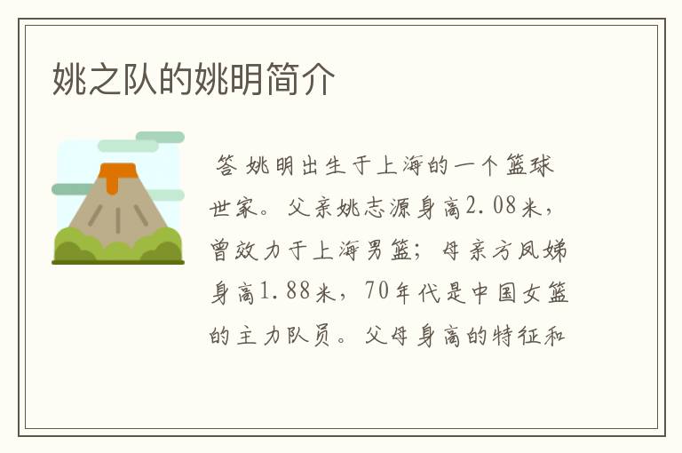 姚之队的姚明简介