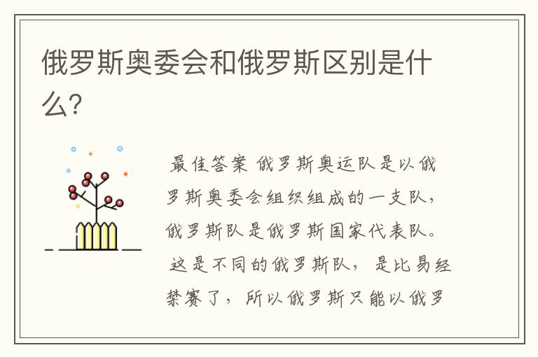 俄罗斯奥委会和俄罗斯区别是什么?