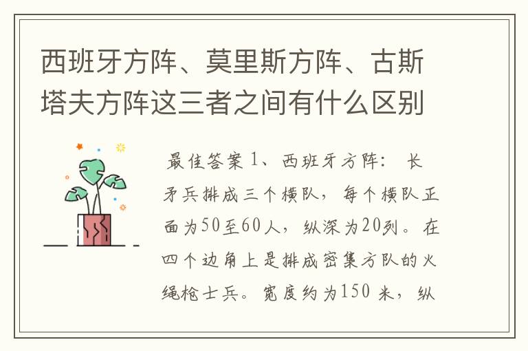 西班牙方阵、莫里斯方阵、古斯塔夫方阵这三者之间有什么区别?主要是战术方面的