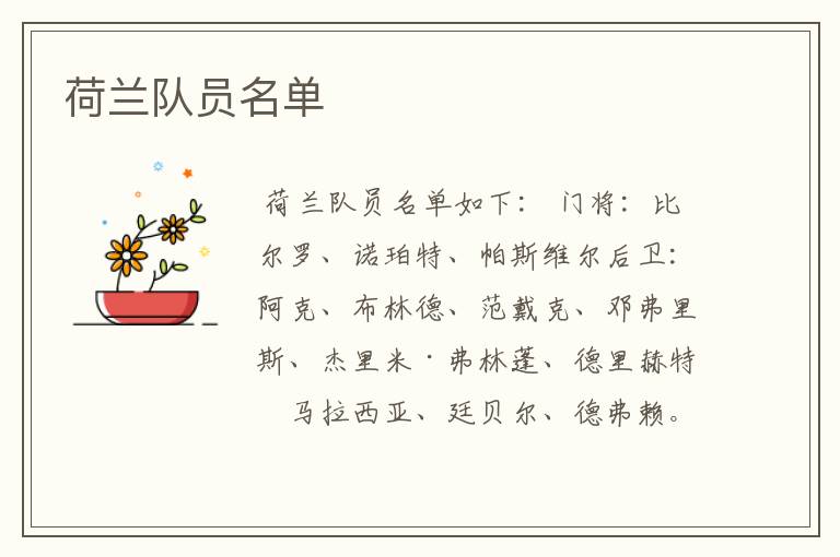 荷兰队员名单
