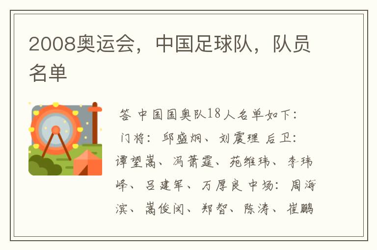 2008奥运会，中国足球队，队员名单